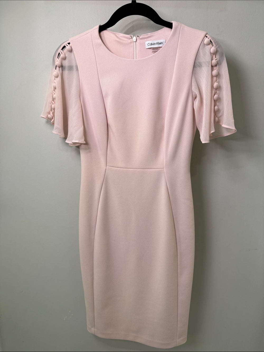 Calvin Klein Pale Pink Flutter Sleeve Midi Sheath Dress
